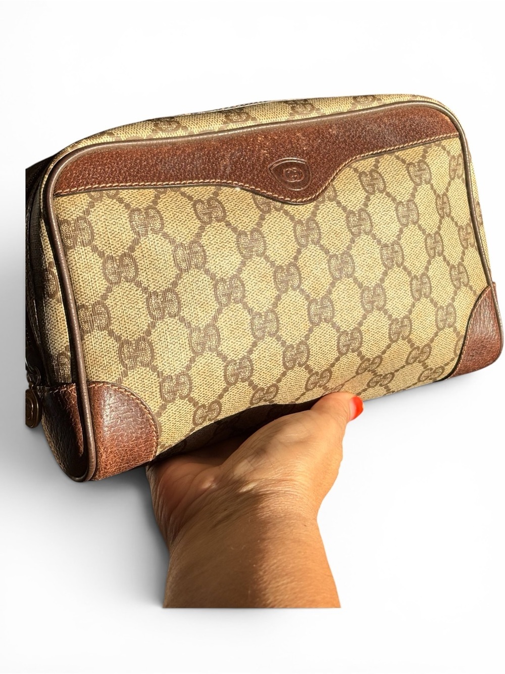 Vintage Gucci Brown & Beige GG Canvas Men’s Toiletry Pouch unisex